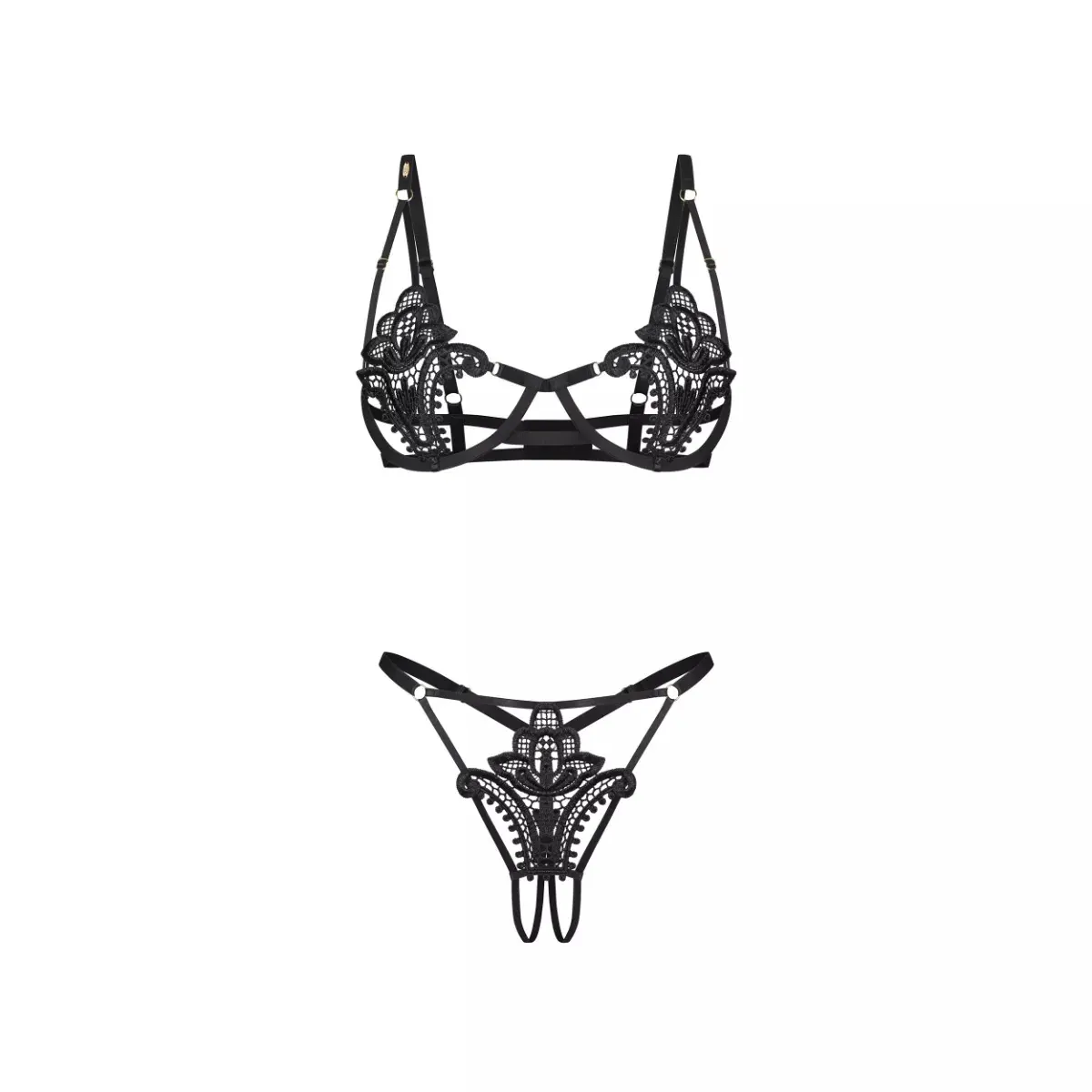 Комплект black Luise Sublim 2-pcs crotchless set Obsessive