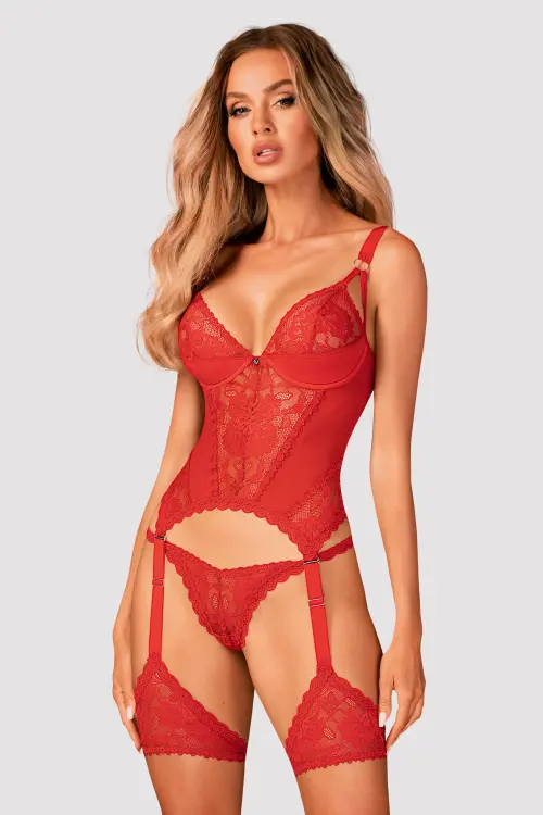 Комплект red Belovya corset and thong Obsessive
