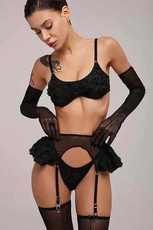 Панчохи + пояс Aroma Black Silver Riksi