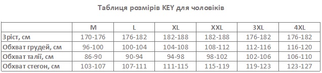 Key для чоловіків, підбираємо розмір за обхватом грудей, талії та стегон