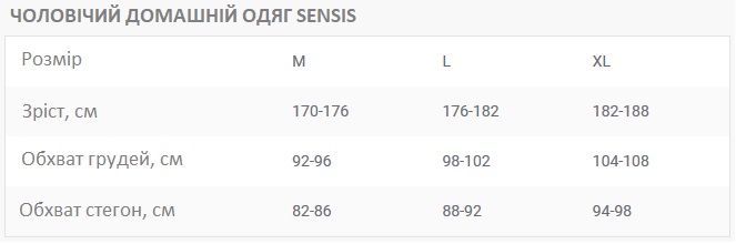 Sensis для чоловіків підбираємо розмір за обхватом грудей та стегон